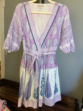 Ash & Eden Lavender Printed Wrap Dress with Belt